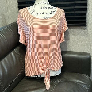KIM & CAMI‎ Women’s Striped Flutter Sleeve Tie Front Tee. Size Large